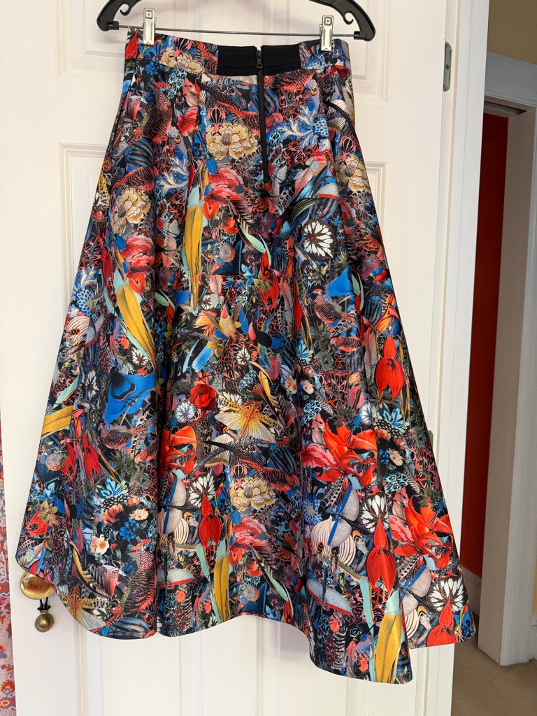 Alice + Olivia Vibrant Floral & Bird A-Line Skirt - Red, Blue, Nwt -Sz 4